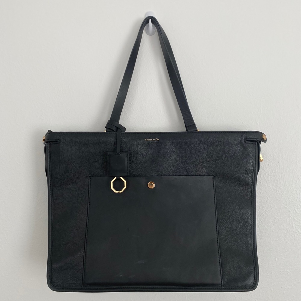 Louise Et Cie black leather shoulder laptop bag